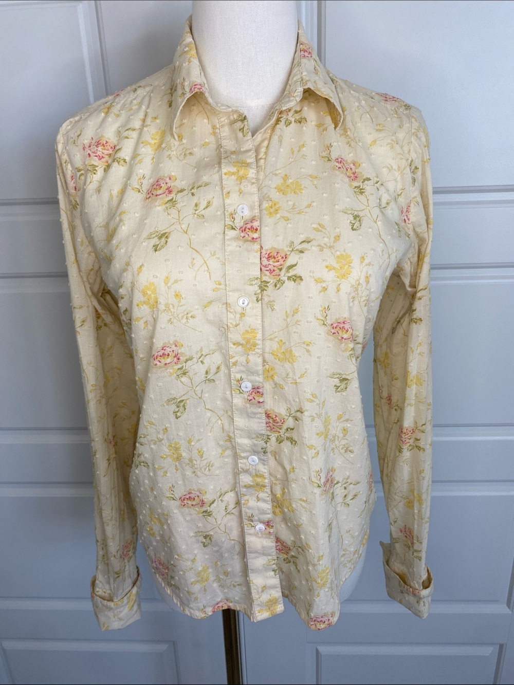 Polo Jeans Co Ralph Lauren Floral Swiss Dot Cotton Shirt M Y2K Cottagecore